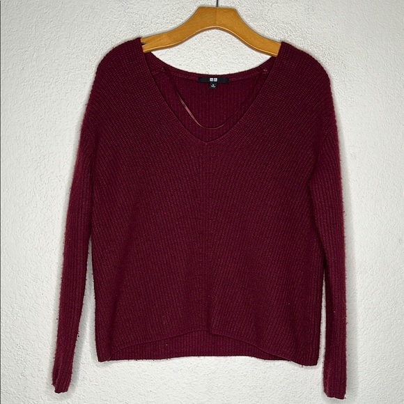 Uniqlo Wool Cashmere Blend Sweater Burgundy Size Medium Oversized Slouchy - Picture 2 of 5